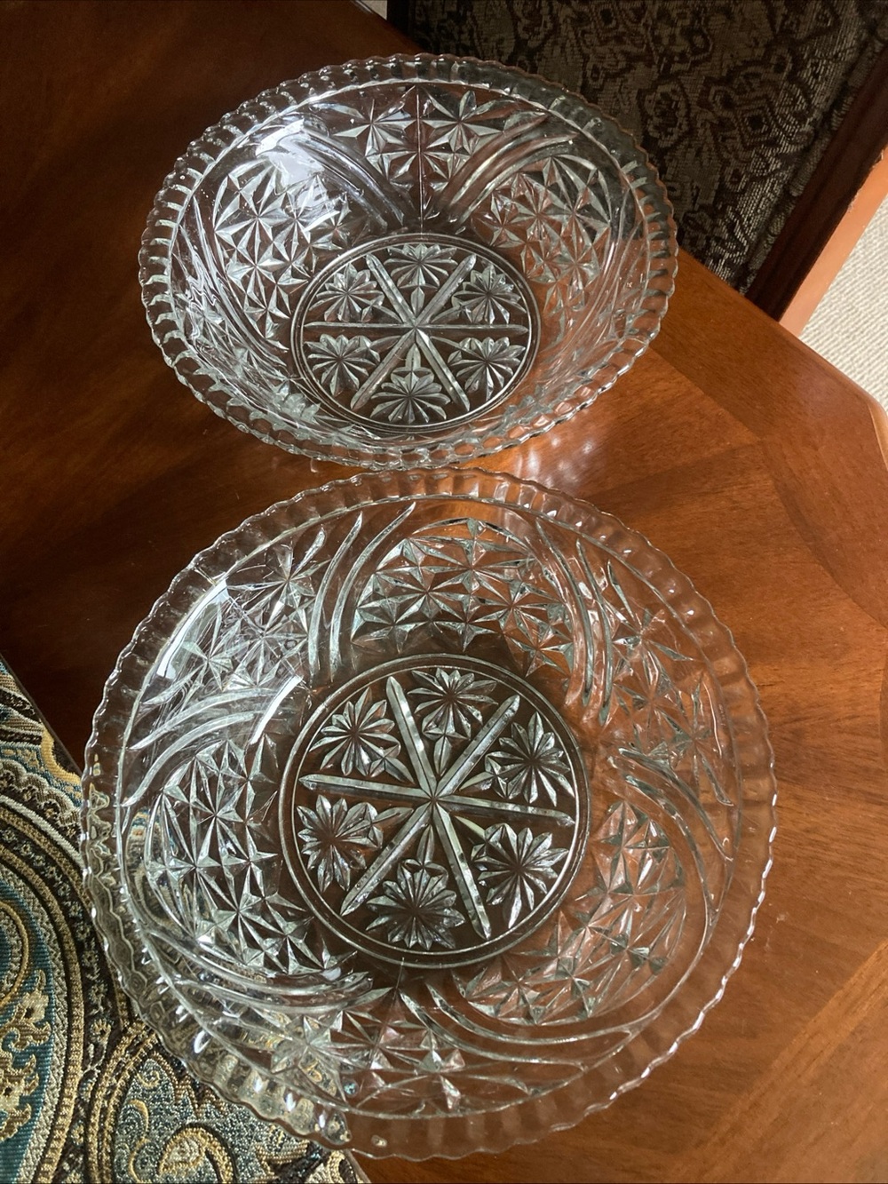 VTG Anchor Hocking Stars Bars glass bowls clear serving set of 2 MCM